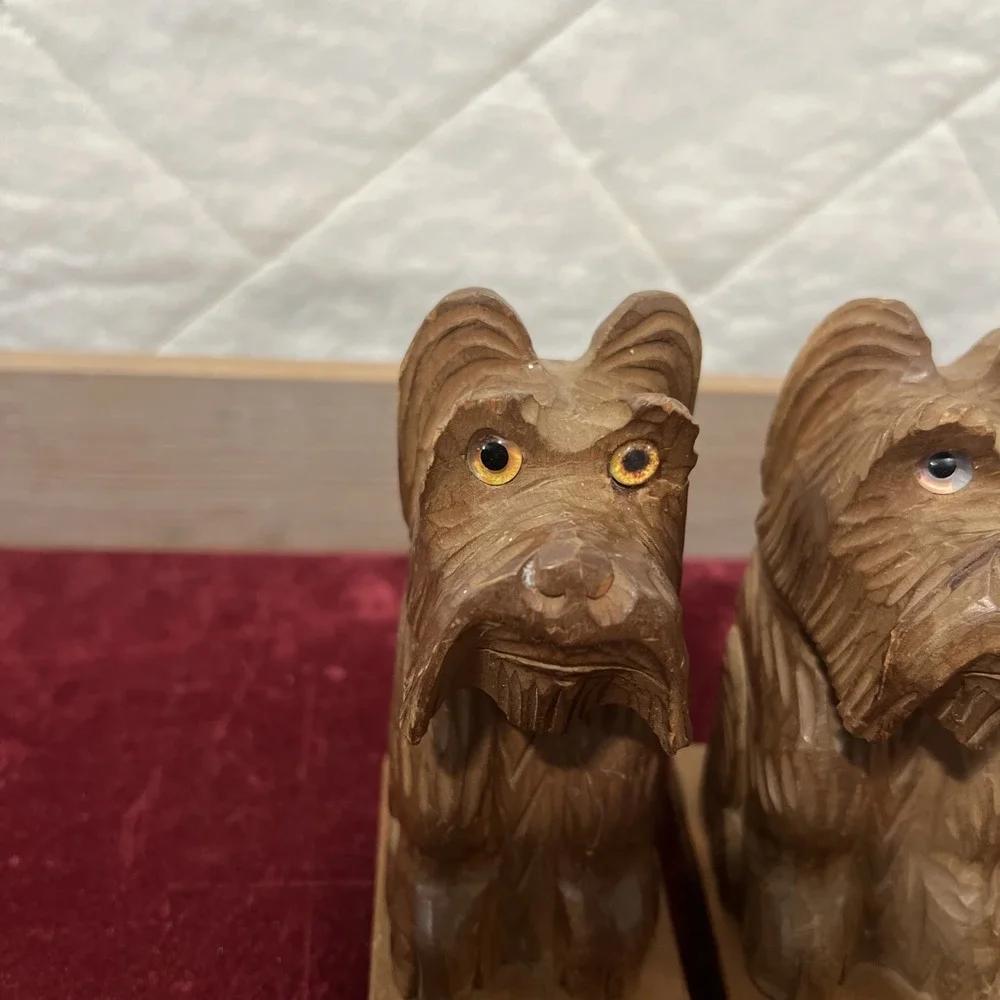 Vtg Terrier Dog Carved‎ Wood Bookends Made in Japan